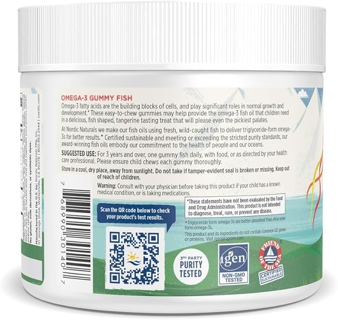 Nordic Naturals Nordic Omega-3 Gummy Fish Tangerine - 30 Gummy Fish - 124 mg Total Omega-3s with EPA &amp DHA - Non-GMO - 30 Servings