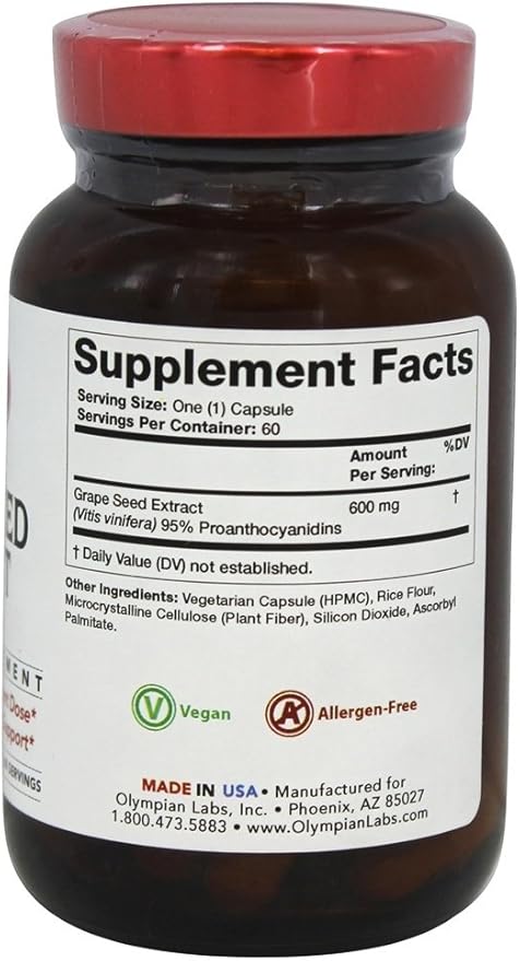 Olympian Labs Grape Seed Extract 600mg Supports Heart &amp Immune Health 60 Count