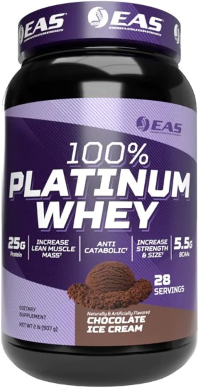 EAS Experimental and Applied Sciences 100% Platinum | 3 Ultra-Platinum Whey Proteins | Increase Size &amp Strength | 25g Protein 5.5g BCAAs | 2 Pound (Chocolate Ice Cream)