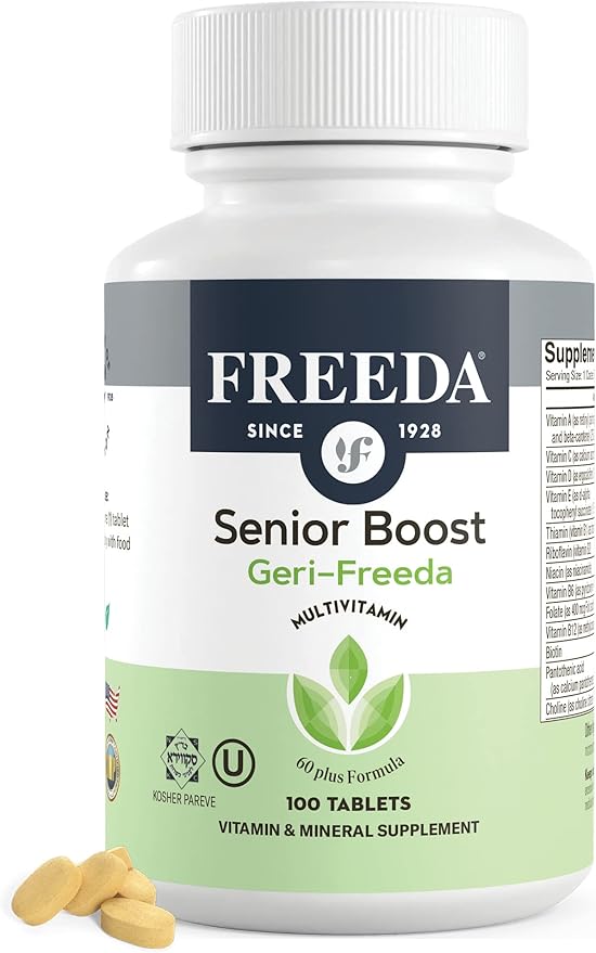 Freeda Senior Multivitamin - Kosher Vitamins for Men &amp Women 60 and Over - One Daily Coated Tablet - Women’s &amp Men’s Vitamins Multivitamin 60 Plus - Vitamins for Women Over 60 Plus Elderly (10
