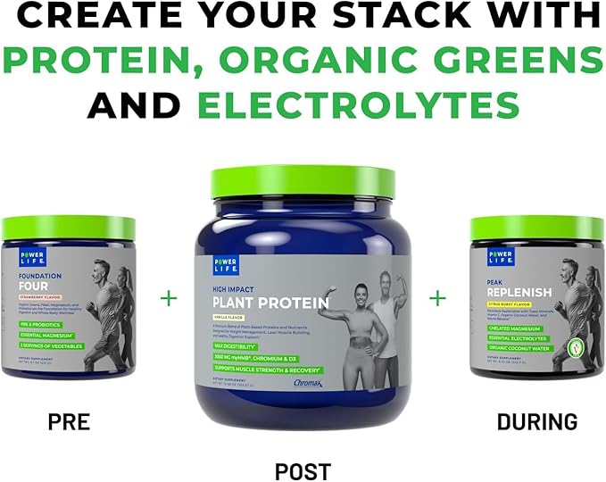 POWERLIFE High Impact Plant Protein Powder with 3000 MG of HMB Plant-Based No Sugar Added Vegan Keto Friendly Non-GMO (Vanilla - New Formula) - 3 Pack