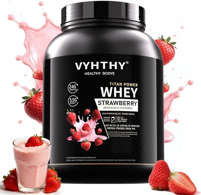 Strawberry Flavored Whey Protein Powder24g Protein per Serving Fast-Absorbing Concentrated whey Protein Low Sugar Gluten-Free Natural Flavor 3.5 lbs/56 oz.