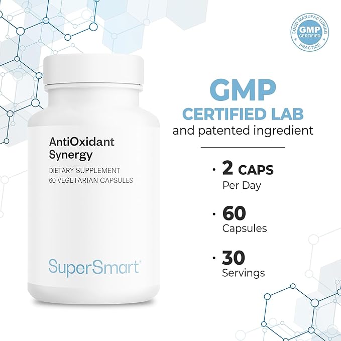 SuperSmart AntiOxidant Synergy (Advanced Formula) - All-in-1 Supplement - with EGCg Berries Polyphenols Resveratrol Alpha Lipoic Acid | Non-GMO &amp Gluten Free - 60 Vegetarian Capsules