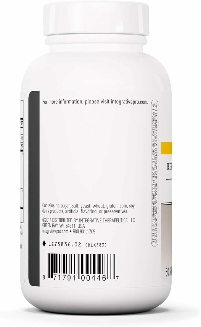 Integrative Therapeutics Resveratrol Ultra HP - Heart Health Support Supplement for Daily Antioxidant Support*- Once-Daily Non-Soy Softgel - Gluten-Free &amp Dairy-Free - 60 Softgels (60 Servings)