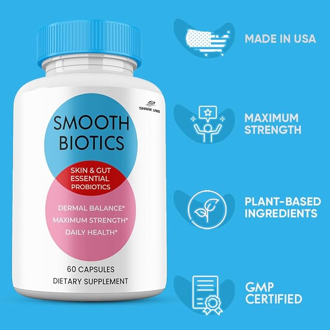 (1 Pack) Smooth Biotic Capsules All Natural Skin and Gut Capsules SmoothBiotic Supplement Premium Maximum Strength 1 Month Supply