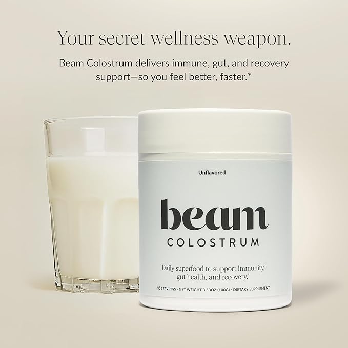 Beam Colostrum Powder – Grass-Fed Bovine Colostrum Supplement 3g Per Serving Colostrum for Gut Health Immune System &amp Digestive Health Support Non-GMO Third-Party Tested 30 Servings