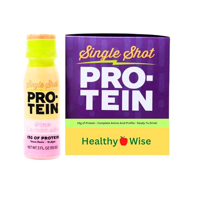 Nutmeg State Nutrition HealthyWise - Whey Protein &amp Collagen Shots 15g Protein Fat Free Sugar Free 3 Fl Oz Per Serving (Pink Lemonade 6 Pack)