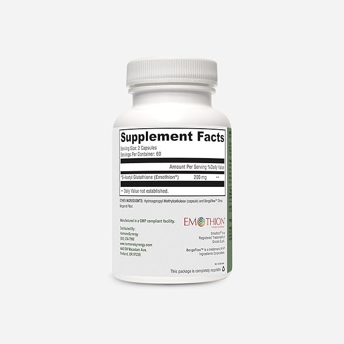 RetzlerRx S-Acetyl Glutathione Supplement 100 mg. per Capsule Made in USA - 120 Acid-Resistant Capsules - Antioxidant Support - Non-GMO Soy &amp Gluten-Free / Bergaflow® Pharmaceutical Grade