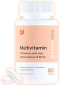 Bettervits Multivitamin for Women &amp Men | Womens Daily Multivitamin with 13 Essential Vitamins Iron Iodine Calcium and Biotin | Vitamins A K2 D3 C B1 B2 B3 B5 B6 B7 B9 B12 | 60 Capsul