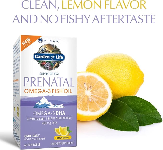 Garden of Life Prenatal DHA Omega 3 Fish Oil Supplement - Minami Natural PrenatalLemon60 Softgels(Pack of 2)