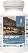 XYMOGEN OmegaPure 600 EC - Cardiovascular &amp Brain Support - IFOS Five-Star Certified Fish Oil - DHA EPA Omega-3 Supplement - Enteric Coated Softgels - 60 Softgel Tablets