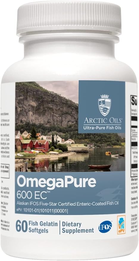 XYMOGEN OmegaPure 600 EC - Cardiovascular &amp Brain Support - IFOS Five-Star Certified Fish Oil - DHA EPA Omega-3 Supplement - Enteric Coated Softgels - 60 Softgel Tablets