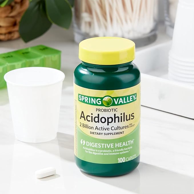 Spring Valley Acidophilus Supplement Probiotics for Women &amp Men Supports Digestive Health 100 Count 2 Billion Active Cultures for a Healthy Digestive System Set wih Basket Goods Store