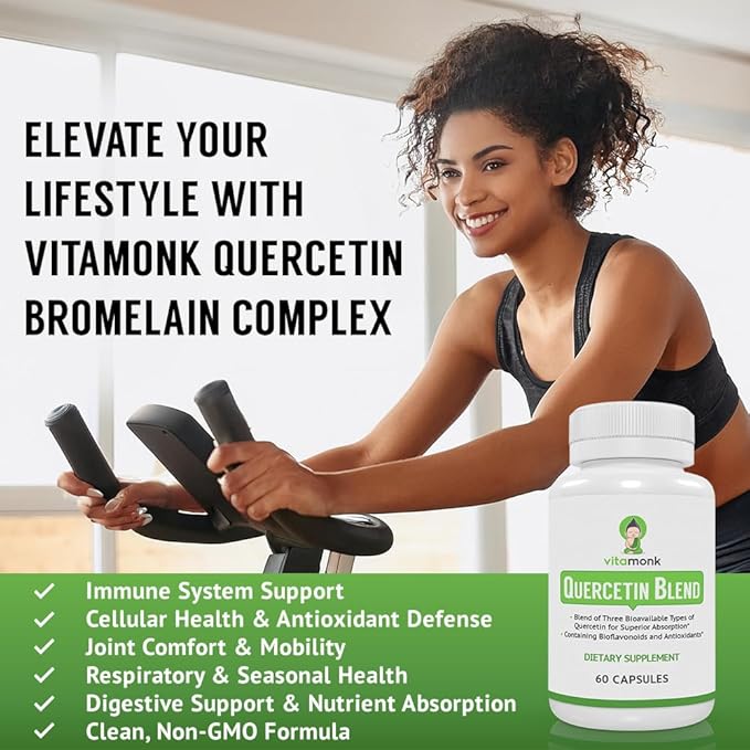 VitaMonk Quercetin Complex - 3 Bioactive Forms - Isoquercetin and Quercetin Phytosome with Bromelain - Immune System Support for Superior Absorption