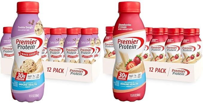Premier Protein Shake Cookie Dough 12 Pack Strawberries Immune Health 12 Pack 30g Protein 1g Sugar 24 Vitamins