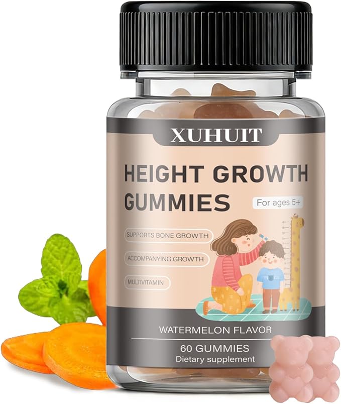 Growth Support Gummies for Kids Teens &amp Adults | with Vitamin D3 K2 Calcium &amp Ashwagandha | Watermelon Flavor for Daily Nutrition (1)