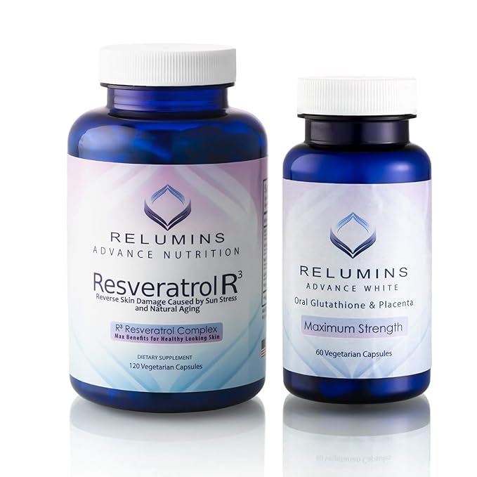 Relumins Glutathione &amp Resveratrol Bundle – Advanced Glutathione with Rose HIPS (60 Capsules) &amp High-Potency Resveratrol with Grape Seed &amp Red Wine Extract (120 Capsules) for Skin and Immu