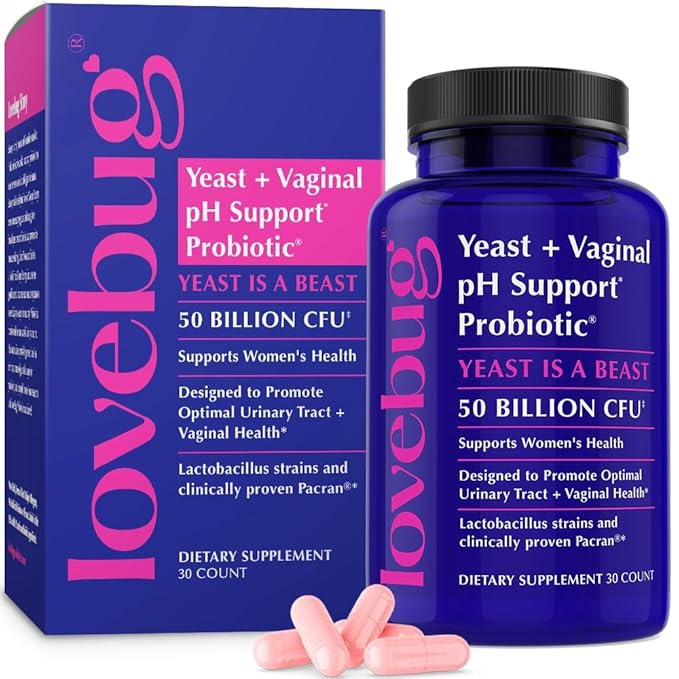 LOVEBUG Probiotics for Women with Pancran® – Multi-Strain Probiotic Supporting UTI BV Odor &amp PH Balance - Vaginal Probiotics for Womens Intimate Flora &amp Digestive Health - 30 Capsules