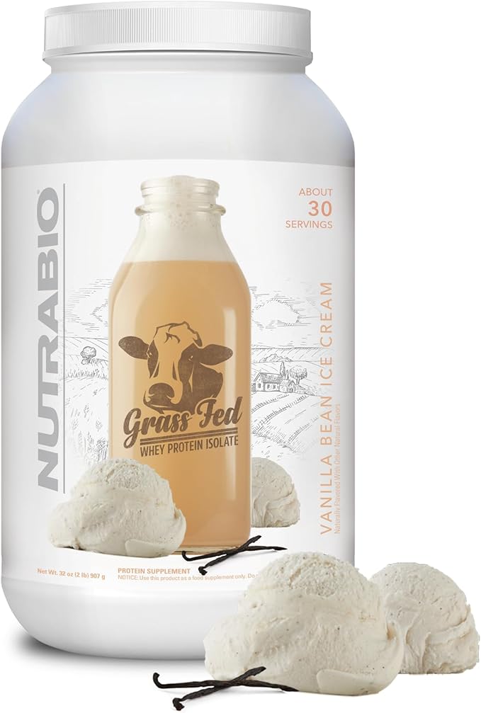 NutraBio Grass Fed Whey Isolate Protein Powder - 25G of Protein Per Scoop - Sugar Free Natural Lean Muscle Protein Supplement - Vanilla Bean- 2 Pounds 29 Servings.