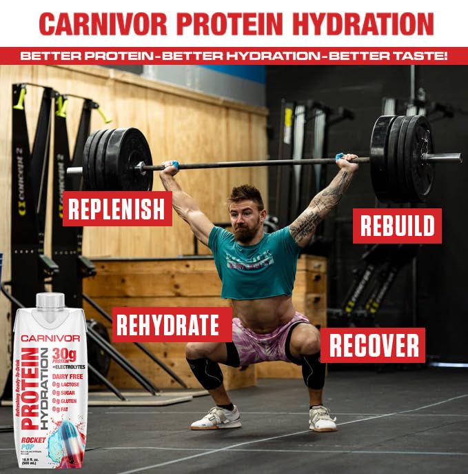 MuscleMeds Carnivor Protein Hydration RTD Ready to Drink Lactose Free Sugar Free 30g Isolate Protein Halal Certified Rocket Pop 16.9 Fl Oz (Pack of 12)