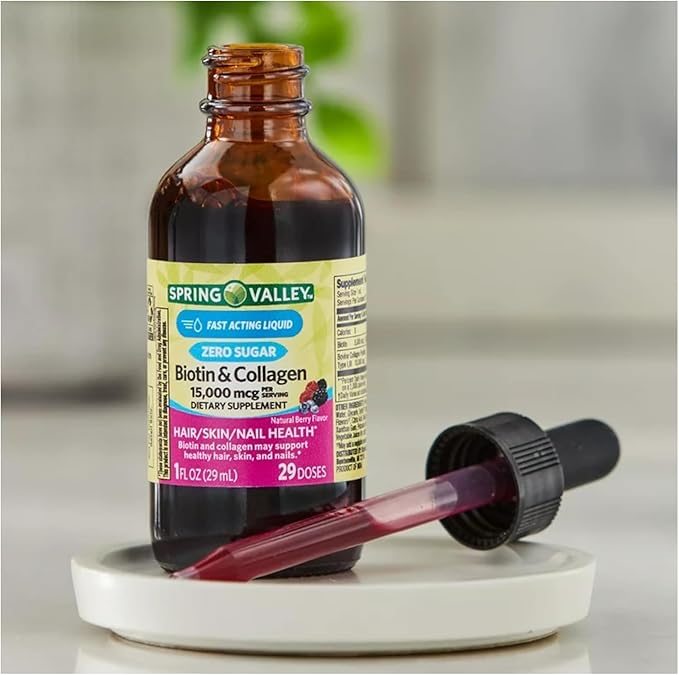 Liquid Biotin and Collagen 15000Mcg Natural Berry Flavor Drops for Hair Skin Nails z (Pack of 2)