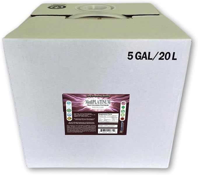 MediPLATINUM Gut Booster True Colloidal Platinum PtNP Nutritional Supplement - 5 US Gallons in a BPA-Free Plastic Cubetainer