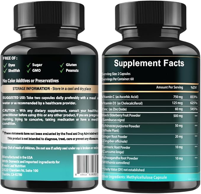 Vitamin D3 K2 Complex with Elderberry Immune Support Supplement 8-in-1 Formula