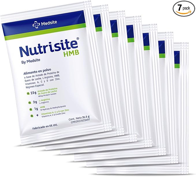 Nutrisite HMB – Special Medical Purpose Food 7 Pack – Modular Powdered Formula Based on Whey Protein Isolate L-Arginine HMB Vitamins A C D and Zinc (1.11 Oz ea.)
