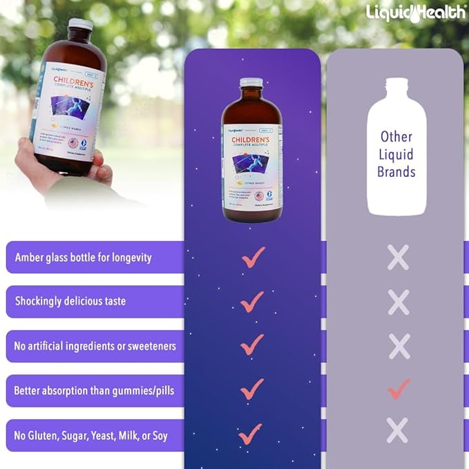 LIQUIDHEALTH Children's Complete Liquid Multivitamin for Kids Toddlers - Essential Vitamins Nutrients &amp Minerals Immune Support Gut Health - Made in USA Vegan Non GMO Sugar-Free (16 oz)
