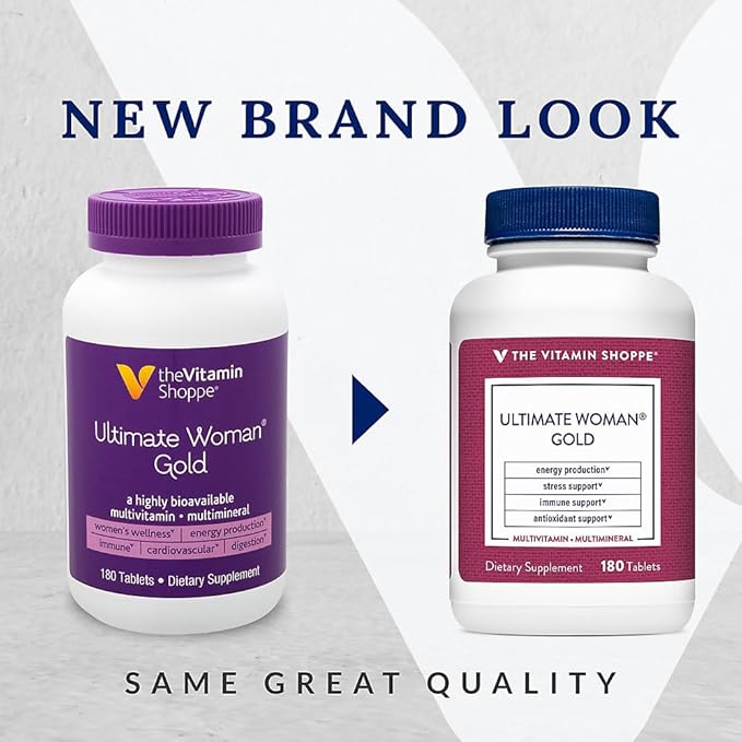 The Vitamin Shoppe Ultimate Woman's Gold Multivitamin - with Iron B Vitamins &amp Vitamin D3 | Supports Energy Production Bone &amp Immune Health | (180 Tablets)