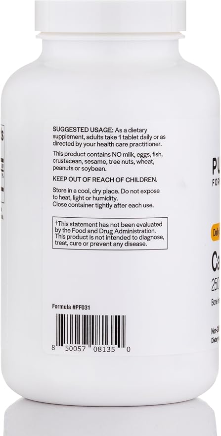 PureFormulas Calcium Citrate 250 mg | Boosts Bone &amp Dental Health | Non-GMO | Calcium Supplement for Women &amp Men | Without Vitamin D - 250 Tablets