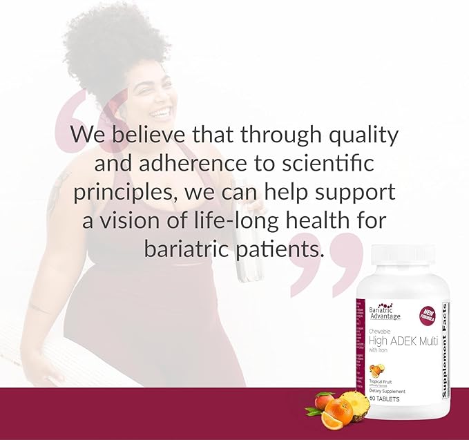 Bariatric Advantage Chewable High ADEK with Iron - for Bariatric Patients - High Potency Vitamin A D E &amp K - Includes B-Vitamins - Chewable Multivitamins - Tropical Fruit - 60 Count