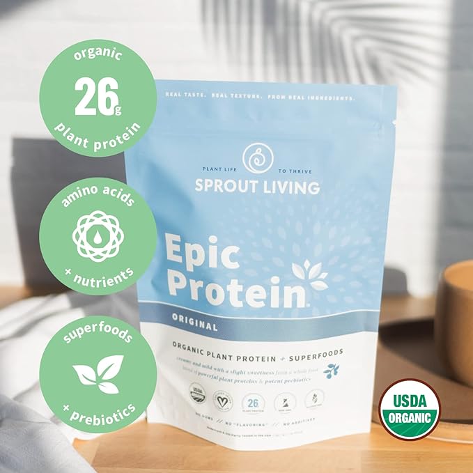 Plant Based Protein &amp Superfoods Powder Original Unflavored | Organic Protein Powder Vegan Non Dairy Non-GMO Gluten Free Sugar Free Perfect Keto Drink Mix (1 lb)