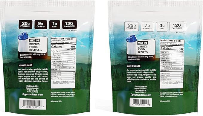 Opportuniteas Grass Fed Vanilla Choco Whey Protein Isolate Powder - 20g Protein Powder Without Artificial Sweeteners Hormone-Free Cows Non GMO - 5lb