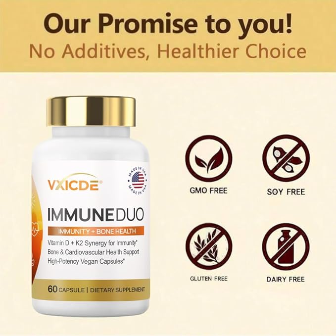 Vitamin K2 with D3 Supplement Non-GMO Formula 125 mcg Vitamin D3 &amp 100 mcg K2 (MK-7) Easy to Swallow D &amp K Complex 60 Capsules
