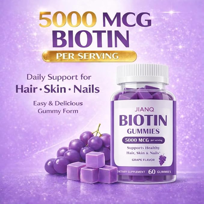 Biotin Gummies for Hair Skin &amp Nails – High Strength 5000 mcg Biotin with Collagen Zinc &amp Vitamin C | Vegan Sugar-Free Non-GMO | Supports Healthy Hair Growth 120 Count