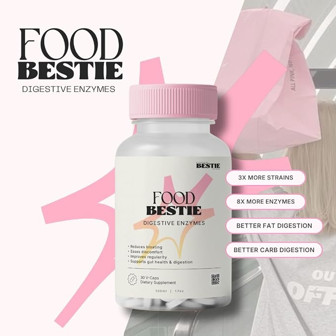 Food Bestie Supplement - Digestive Enzymes for Women &amp Men Natural Digestion &amp Bloating Support Promotes Gut Health Formulated with Bromelain &amp Lipase Gluten Free - 60 Capsules