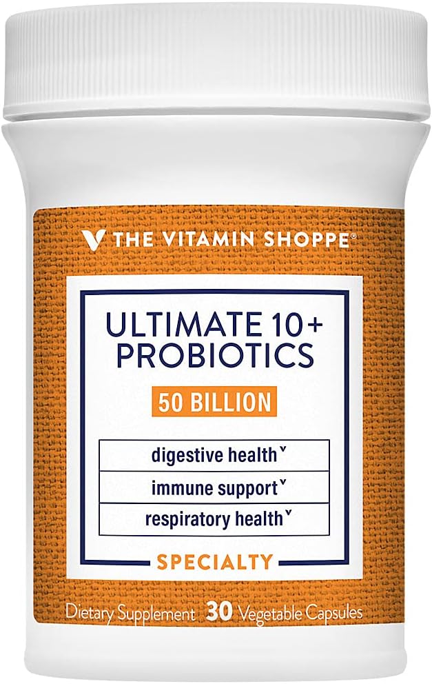 The Vitamin Shoppe Ultimate 10+ Probiotics 50 Billion CFU - 10 Probiotic Strains for Digestive Health Immune &amp Gut Support (30 Vegetable Capsules)
