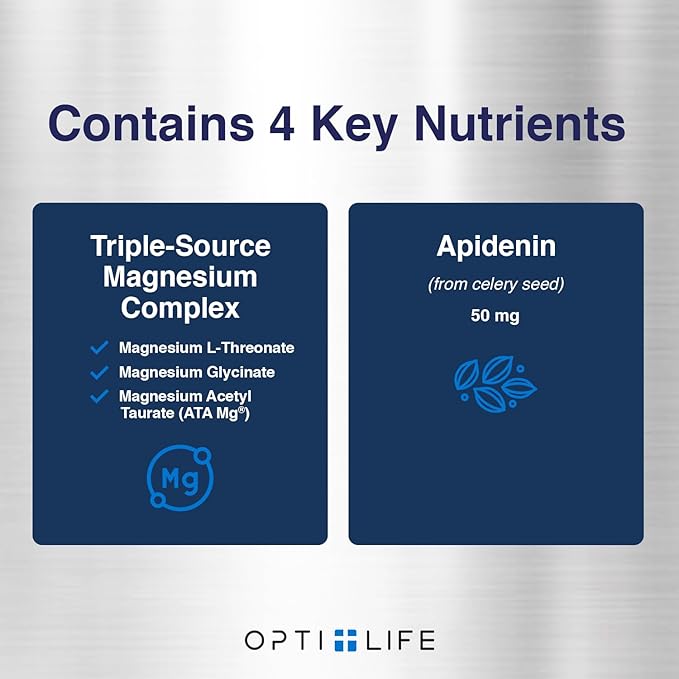 Opti + Triple Magnesium Complex Supplement | Magnesium L-Threonate Glycinate &amp Acetyl Taurate Complex Blend | Brain Support for Memory and Focus* | 90 Capsules/30 Servings
