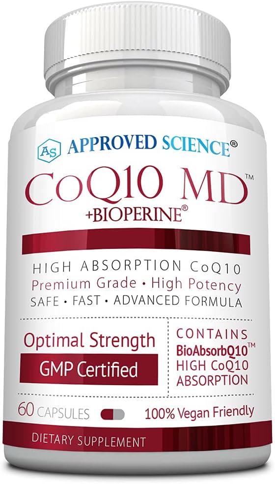 Approved Science® CoQ10 MD - Extra Strength Pure CoQ10 300mg with BioPerine® for Faster Absorption - Optimal Support Supplement - 60 Vegan Capsules