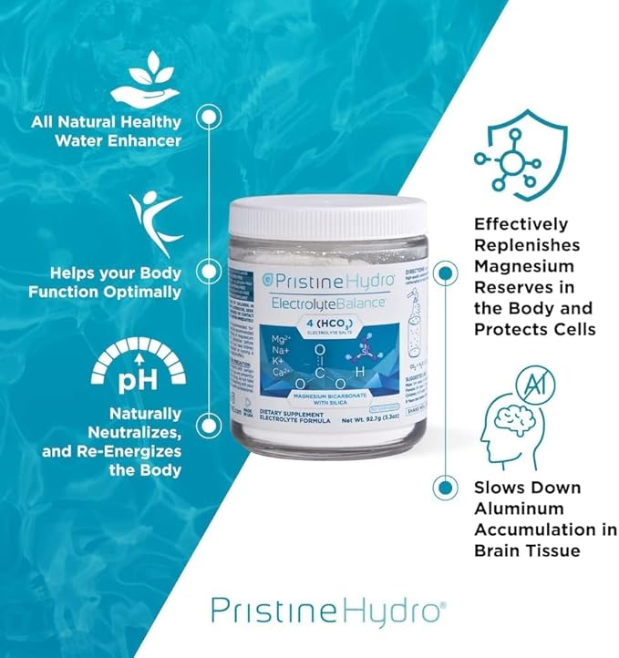 Magnesium Electrolyte by PristineHydro — Electrolyte Balance with Magnesium Bicarbonate and Silica — Replenishes Critical Nutrients to Maximize Body Performance (3.4 Ounce (Pack of 1)