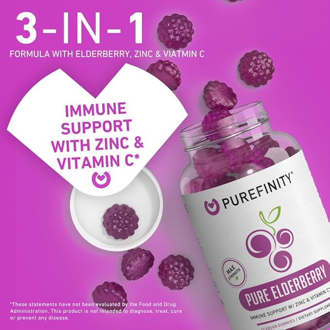 PUREFINITY Fiber + Elderberry Gummies Bundle (Inulin FOS Prebiotic Fiber Gummies + Double Strength Elderberry Gummies with Zinc &amp Vitamin C)
