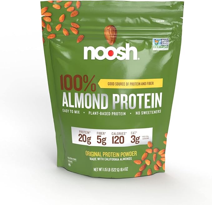 NOOSH Plant Based Almond Protein Powder Unflavored 35 Gram - Vegan All Natural Ingredients Non-GMO Gluten Free Kosher Peanut Free Soy Free Dairy Free (Unflavored)