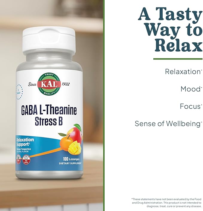 KAL Vitamin D-3 5000 IU ActivMelt and GABA L-Theanine Stress B Lozenge Bundle - 90 Instant Dissolve Natural Lemon Lime Flavor Micro Tablets and 100 Natural Mango Tangerine Flavor Lozenges