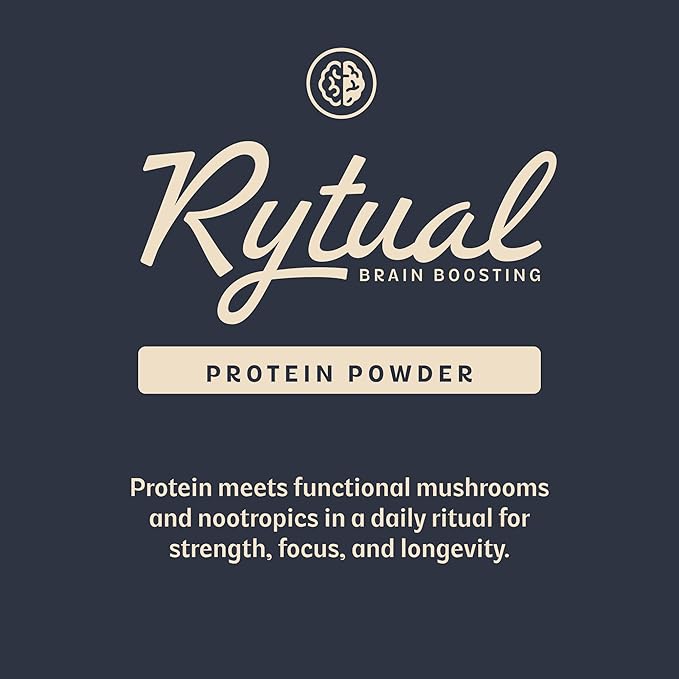 Rytual Brain Boosting Protein Powder – Whey + Nootropics with Lion’s Mane Cordyceps Reishi Ashwagandha &amp L-Theanine – 1lb Chocolate – Focus Recovery &amp Longevity