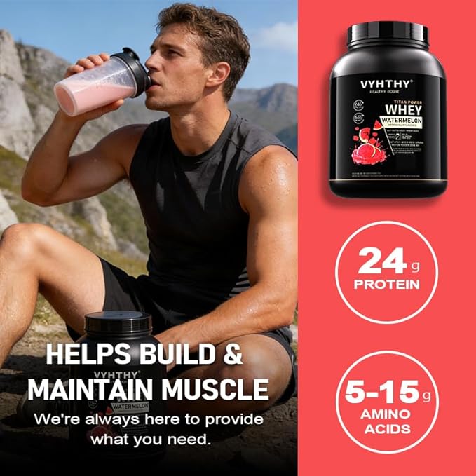 Watermelon Flavored Whey Protein Powder 24g Protein per Serving Fast-Absorbing Concentrated whey Protein Low Sugar Gluten-Free Natural Flavor3.5lbs(56oz)
