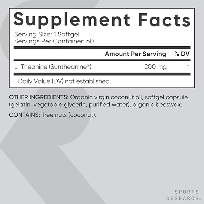 Sports Research Vegan Biotin 10000mcg with Coconut Oil Max Strength Vitamin B7 120 Softgels (4 Month Supply) and Double Strength L-Theanine Supplement for Focus Relaxation &amp Alertness 200mg 60 C