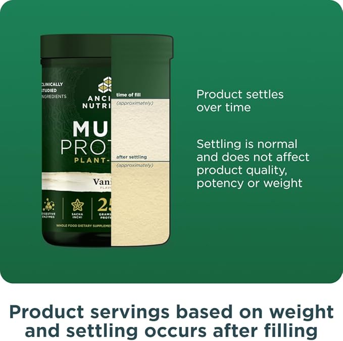 Ancient Nutrition Organic Multi Protein Plant Based Powder 25g Protein Hydrolyzed Pea Protein Digestive Enzymes &amp Probiotics Supports Muscle &amp Gut Health Vanilla 15 Servings