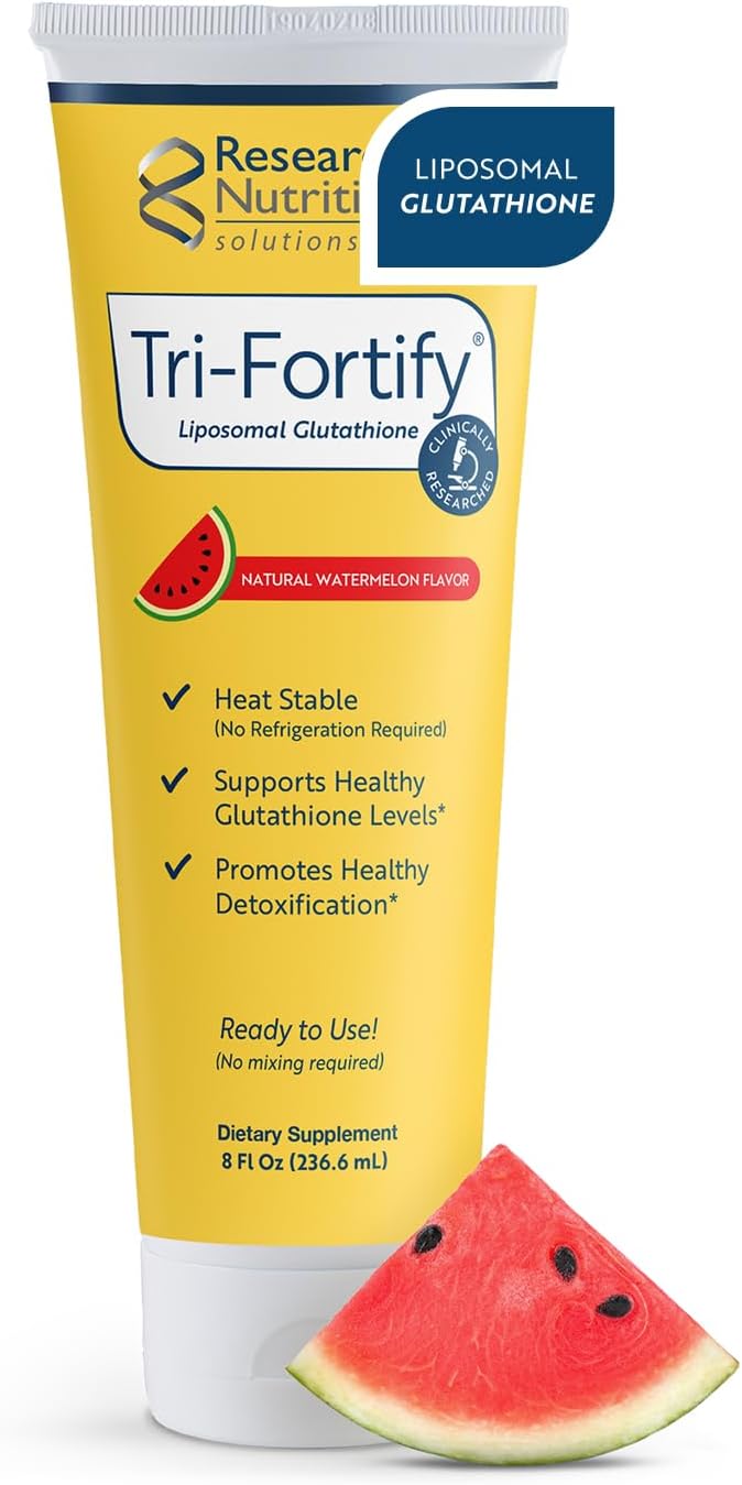 Researched Nutritonals Tri-Fortify Liposomal Glutathione Supplement Liquid Gel - Clinically Researched Detox &amp Immune System Support Antioxidant - Superior Absorption - Watermelon 8 Fl Oz
