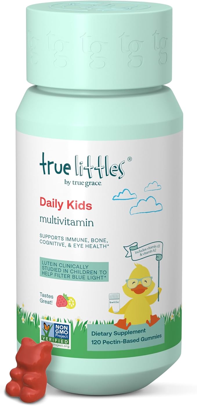 True Grace True Littles Daily Kids Multi - 120 Pectin Gummies - Immune Cognitive Bone &amp Eye Support - Clinically Studied Lutemax Kids Lutein &amp Vitamin D3 + K2 - Allergen Free &amp Vegan - 1
